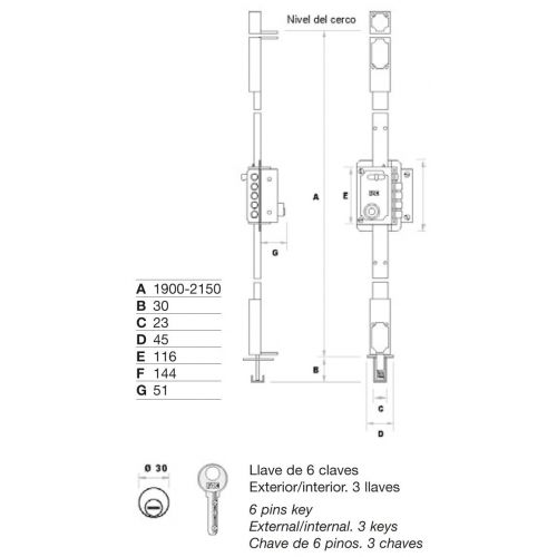 Cerradura FAC de sobreponer S 90 AP UVE articulada